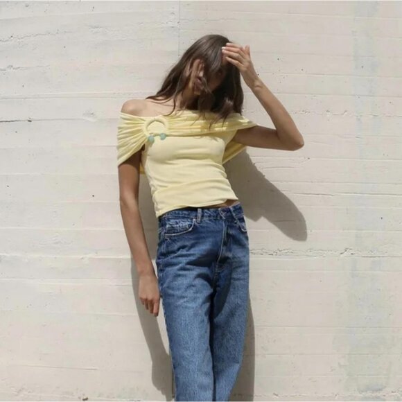 ZARA OFF-THE-SHOULDER BASIC KNIT TOP - Picture 2 of 6